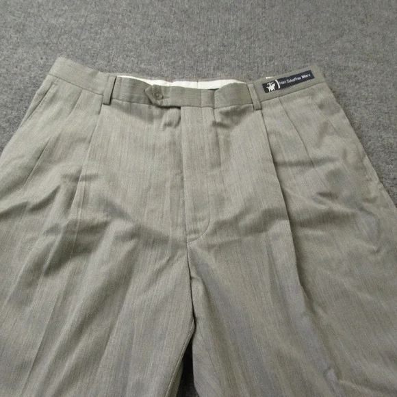 Hart Schaffner Marx Dress Pants Mens 36 Wool Cashmere Gray Pleated Unhemmed - Picture 11 of 16